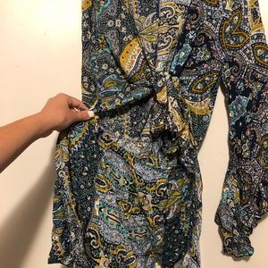 Boho V Neck Print Romper Playsuit with Long sleeve